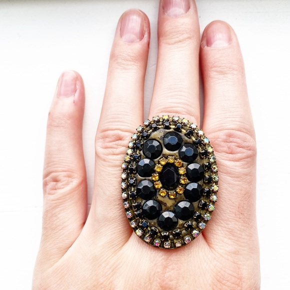 Vintage Jewelry Vintage Brassy Onyx Black Gemstone Chunky Ring Poshmark